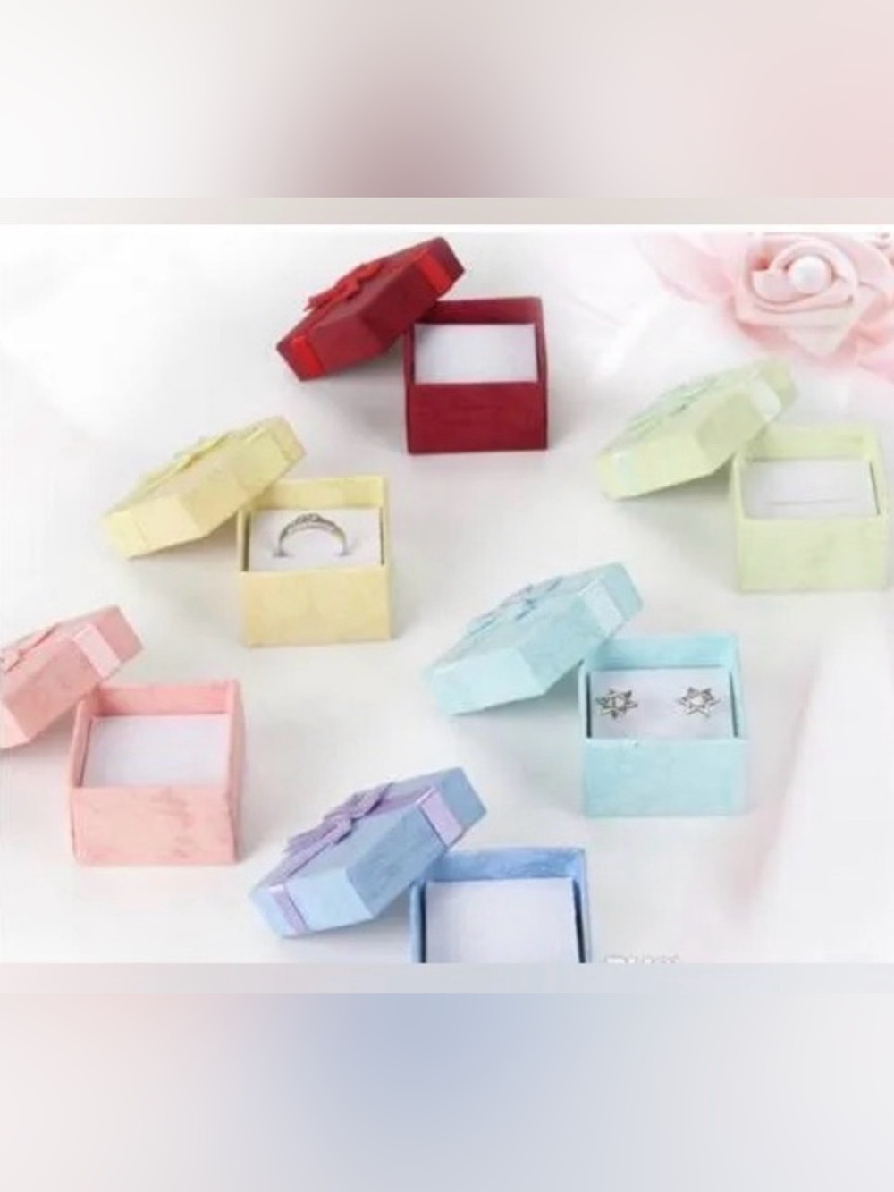 Pastel Jewelry Gift Boxes Set – 6 Colors w/ Bow & Cushion Insert per set - Picture 4 of 7